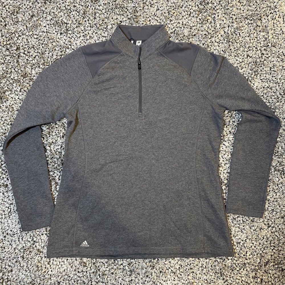 Adidas Women's Heathered Quarter-Zip Pullover with Colorblocked Shoulders Large